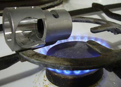 heating collimtor body with gas flame