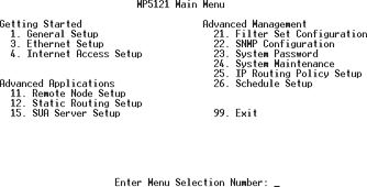 DSL router config menu