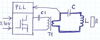 Indukcinio kaitinimo blokine schema