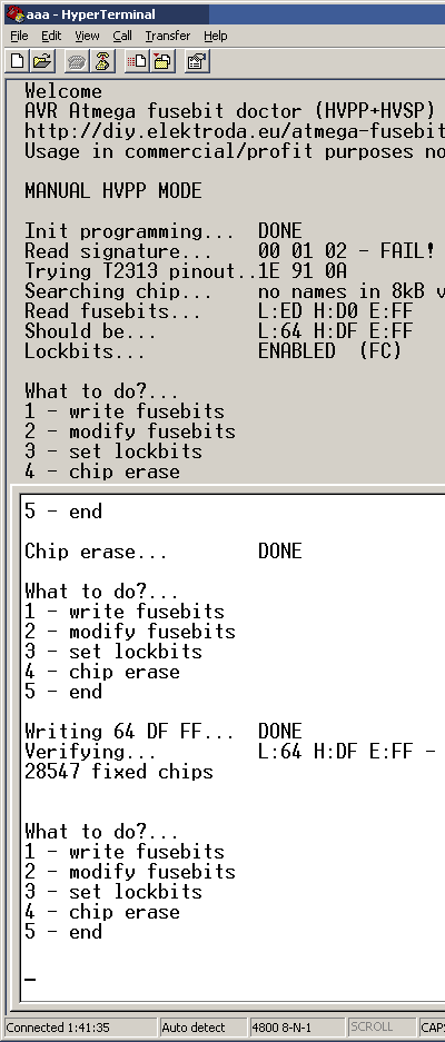 ATTINY FUSE unlocking