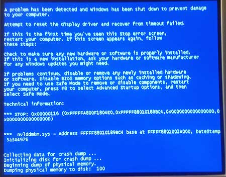 blue screen of death - nvidia card failed