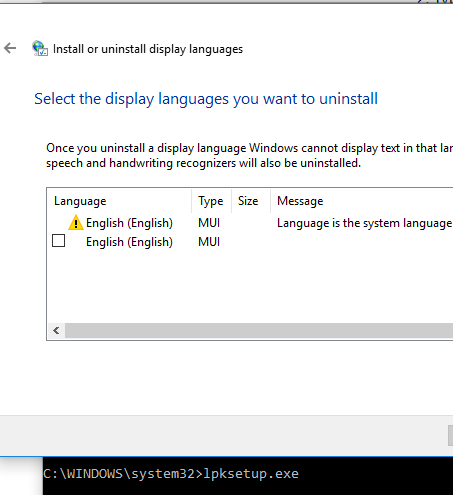 uninstall language pack