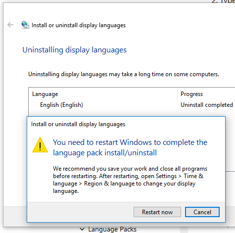 uninstall language pack