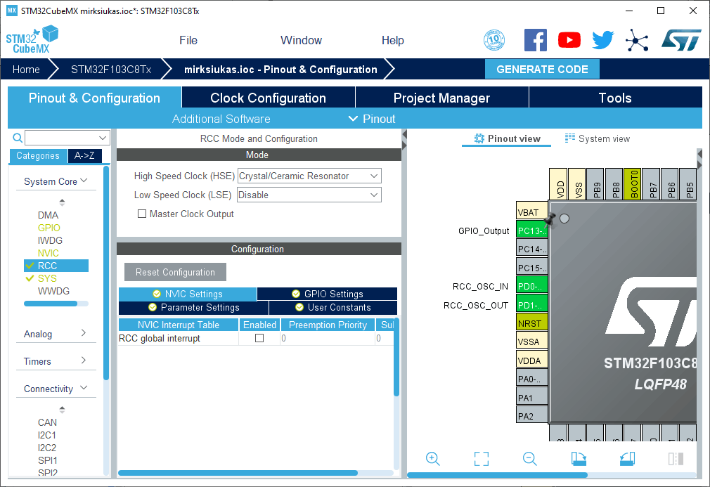 SM32CubeMX blue pill stm32f103c8