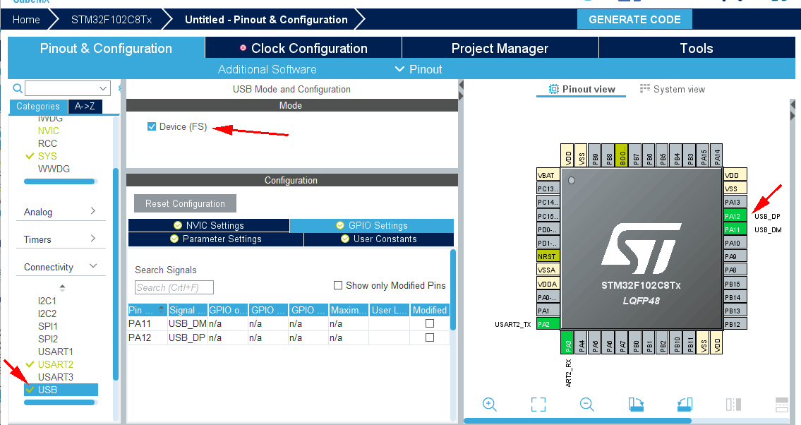 STM32F102 as USB2COM dongle USART port serial USB