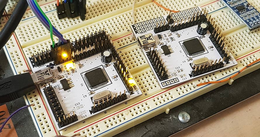 white PCB STM32f103 read for testing