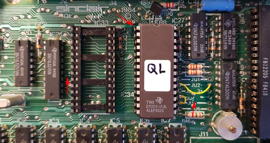 Sinclair QL iss5 PCB modification for 27C512 EPROM