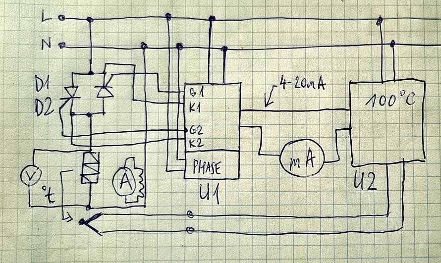 PID termokontrole  su tiristoriais schema