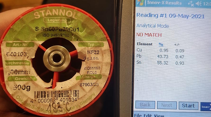 XRF results solder